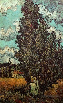Cyprès et deux femmes Vincent van Gogh Peinture à l'huile